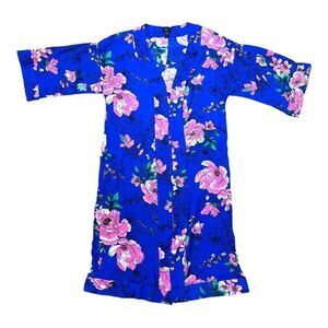 G.I.L.I. Floral Kimono Robe w 3/4 Sleeves & Belt Loops Silky Cover Up House Coat